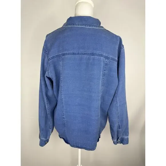 Chico's Design Womens Snap Up Long Sleeve Blue Denim Jeans Jacket Size 2 - Picture 6 of 9